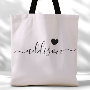 Tote Bag Demoiselle d'honneur Écriture Moderne Cœur Gris La