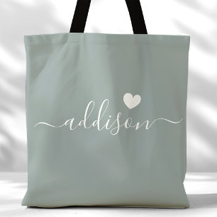 Tote Bag Demoiselle d'honneur Écriture Moderne Cœur Vert Sa