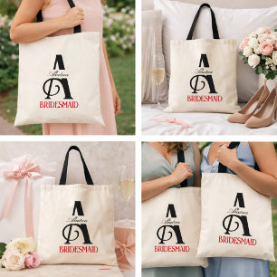 Tote Bag Demoiselle d'honneur Élégant Monogramme Typographi