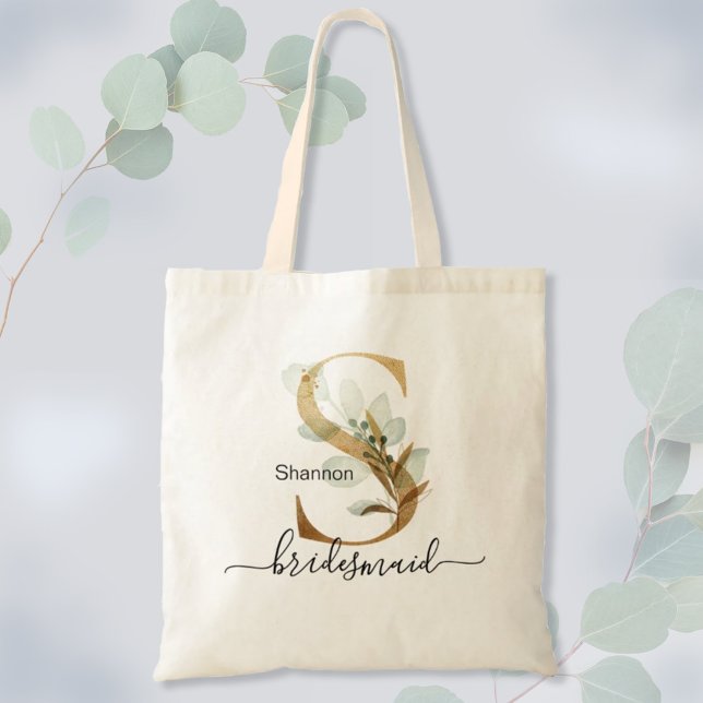 Tote Bag Demoiselle d'honneur Feuille d'Or Vert Foliage Mon (Créateur téléchargé)