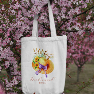 Tote Bag Demoiselle d'honneur florale boho nom 