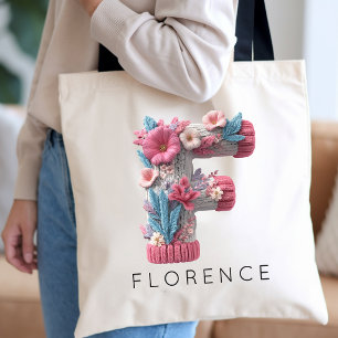 Tote Bag Demoiselle d'honneur   Monogramme floral rose mode