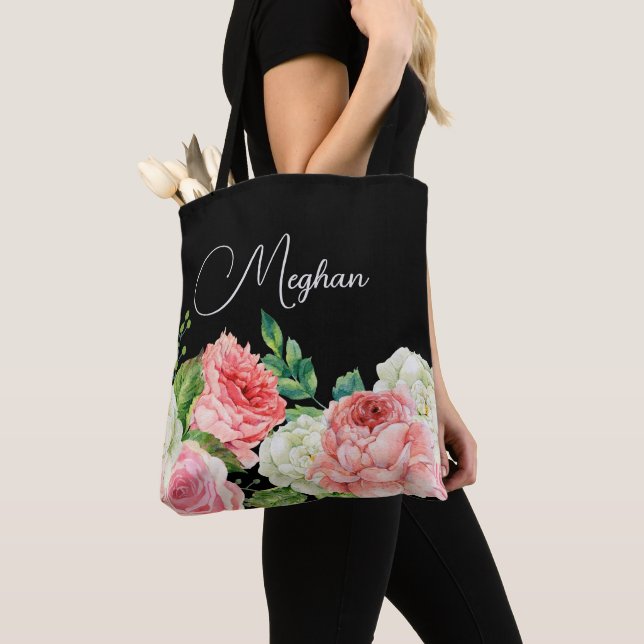 Tote Bag Demoiselle d'honneur Personnalisée Fleurs Aquarell (De près)