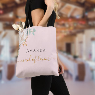 Tote Bag Demoiselle d'honneur rose gold floral eucalyptus v
