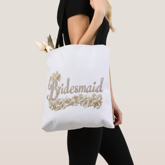 Tote Bag Demoiselle d'honneur Roses Blanches Pailletées Arg (De près)