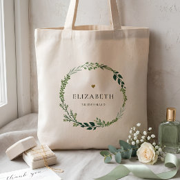 Tote Bag Demoiselle d'honneur vert sauge floral et or