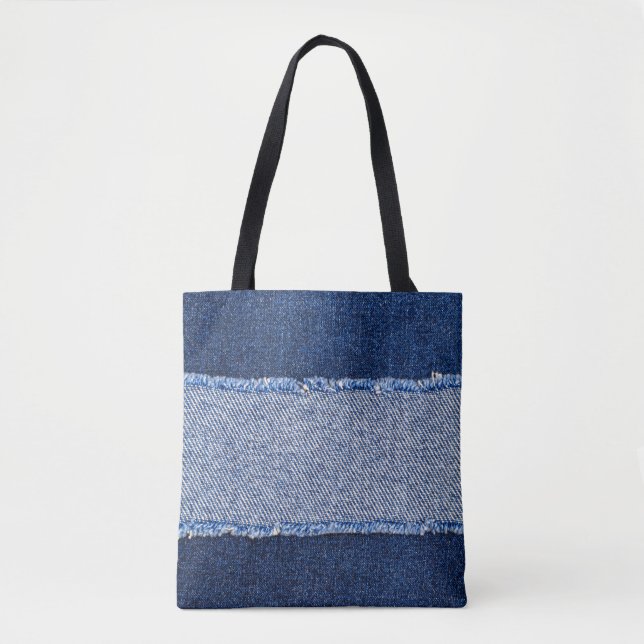 Tote Bag Dénim déchiré : tissu de jean bleu. (Devant)