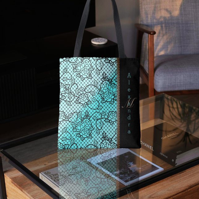 Tote Bag Dentelle noire moderne et illusion de zipper (Créateur téléchargé)