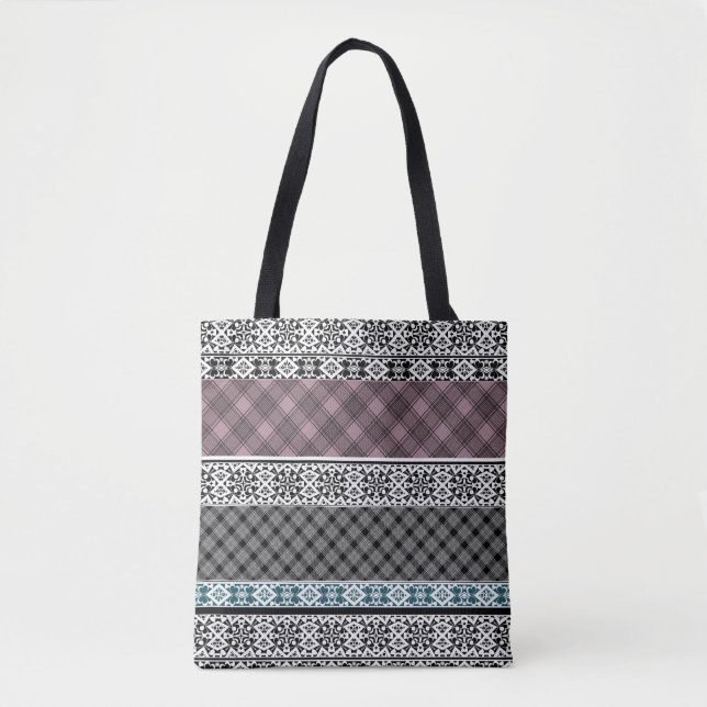 Tote Bag Dentelle patchwork noir et blanc (Devant)