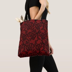 Tote Bag Dentelle Rouge Et Noir De Faux