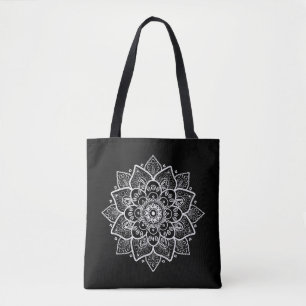 Tote Bag Dentelle Vintage en noir et blanc Mandala Circle D