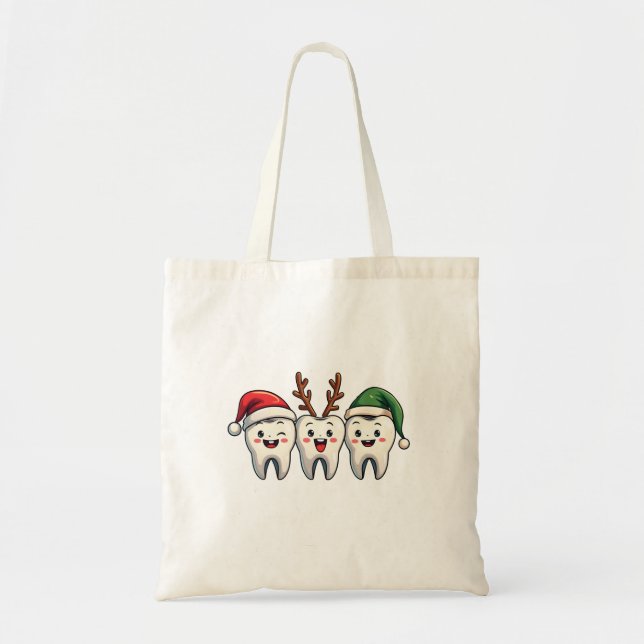 Tote Bag Dentiste Noël Dental Père Noël Floss Xmas Tree (Devant)
