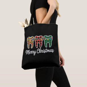 Tote Bag Dents de Noël Léopard à Carreaux Lumineux Dentiste