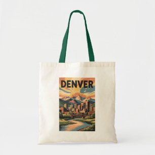 Tote Bag Denver Colorado Illustration Sunset Travel Art
