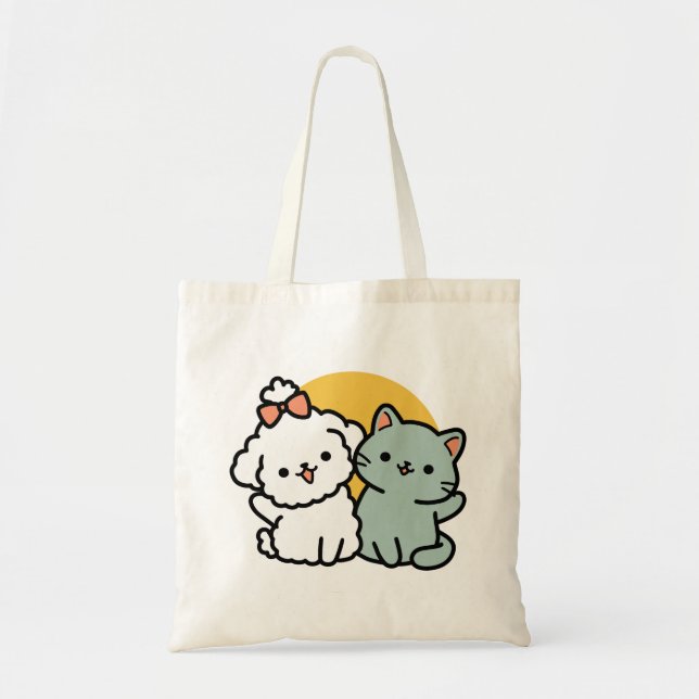 Tote Bag Des amis vrais pour toujours | Cute Cat & Chien Du (Devant)