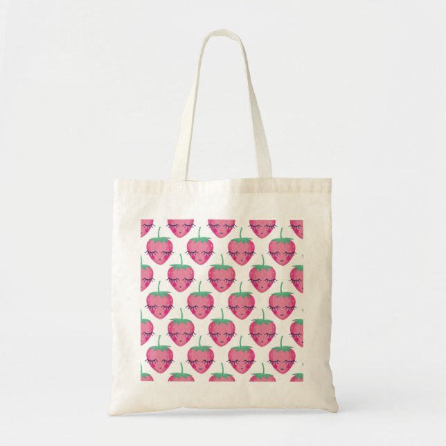 Tote Bag Des fraises endormies, mignonnes motifs. (Devant)