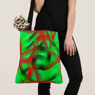 Tote Bag Des ondulations vert citron et rouge clair, avec d