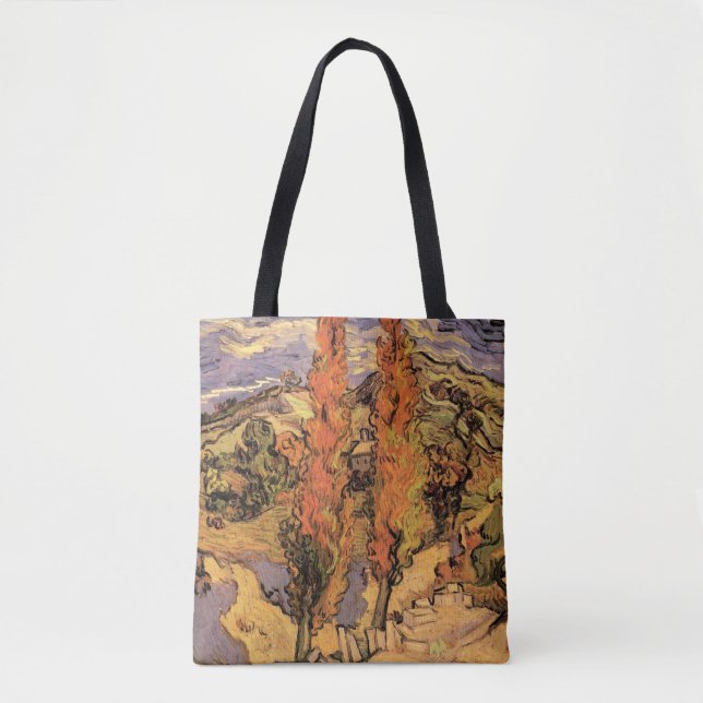 Tote Bag Des peupliers sur la route à travers les collines  (Devant)