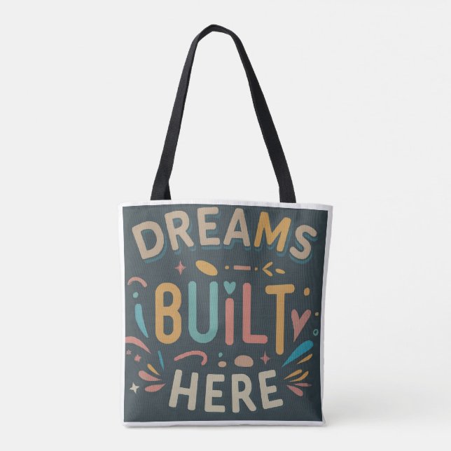 Tote Bag Des Rêves Construits Ici." Sachets de typographie  (Dos)