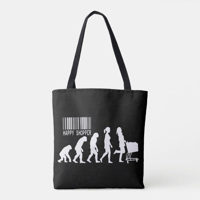 Tote Bag Descent of Woman Happy Shopper Evolution parody (Dos)