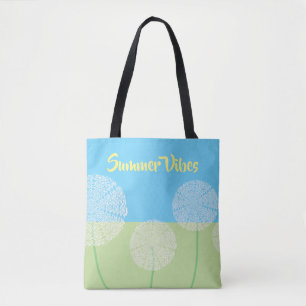 Tote Bag Design d'art d'été Dandelion unique bleu vert