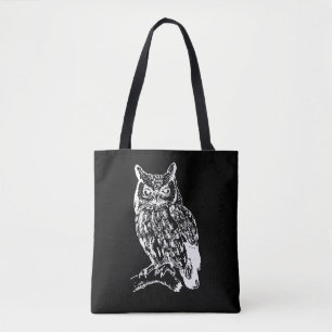 Tote Bag Design de Chouette noire et blanche