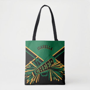 Tote Bag Design de Pom-pom girl vert foncé, noir et or