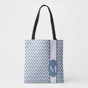 Tote Bag Design élégant Chevron gris français avec monogram