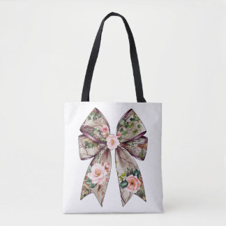 Tote Bag Design élégant de Bow Floral - Romantique Nature-I