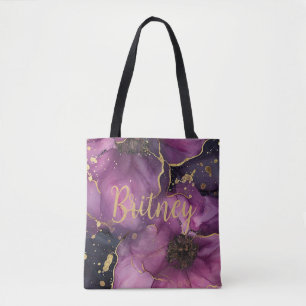 Tote Bag design élégant de fleurs d'aquarelle rose et or