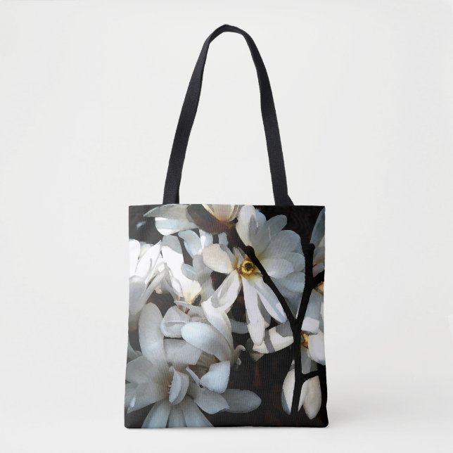 Tote Bag Design élégant fleur magnolia noir blanc (Devant)