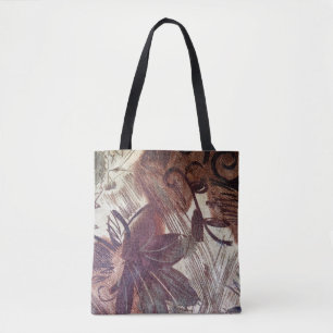 Tote Bag Design floral abstrait marron 1