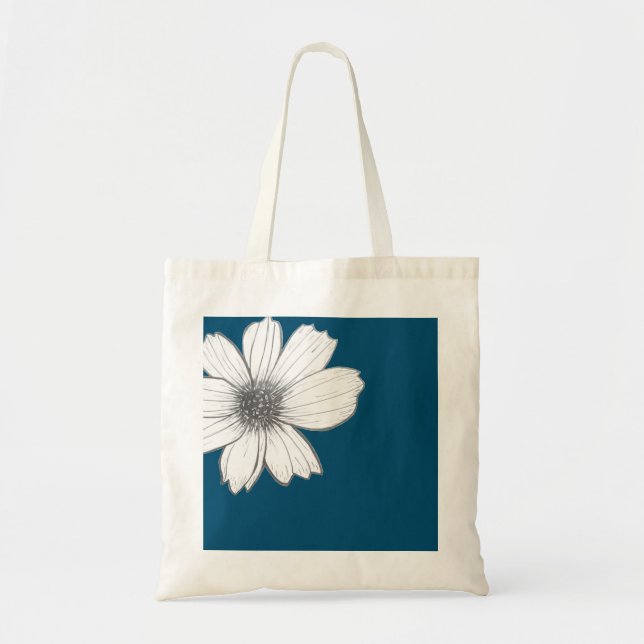 Tote Bag Design floral bleu turquoise (Devant)