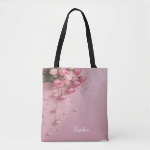 Tote Bag Design floral élégant avec rose pastel doux