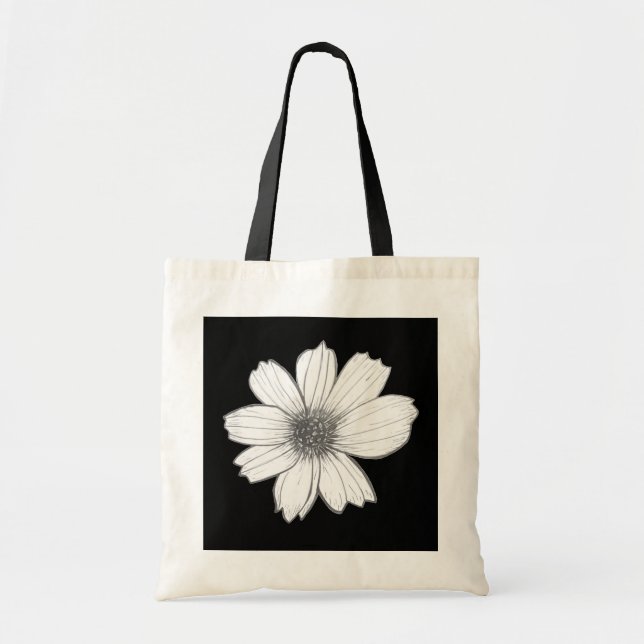 Tote Bag Design floral noir et blanc (Devant)