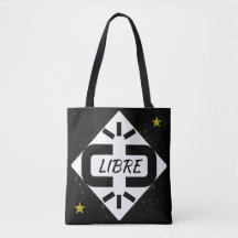 TOTE BAG Design "LIBRE" noir et blanc étoilé