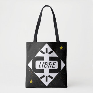 TOTE BAG Design "LIBRE" noir et blanc étoilé