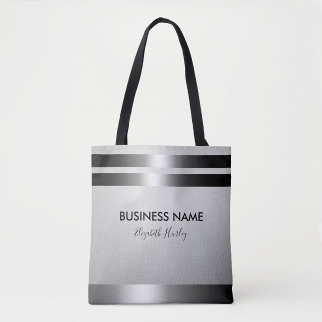 Tote Bag Design moderne chic noir & argent Foil Créateur (Devant)