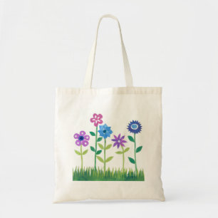 Tote Bag Design moderne rose, Bleu, Fleurs Mauve