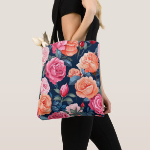 Tote Bag Design Motif Rose rouge rose orange
