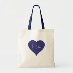 Tote Bag Design Name personnalisé bleu foncé coeur simple