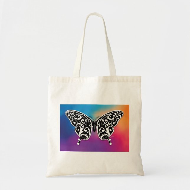 Tote Bag Design papillon avec couleurs coucher de soleil (Devant)