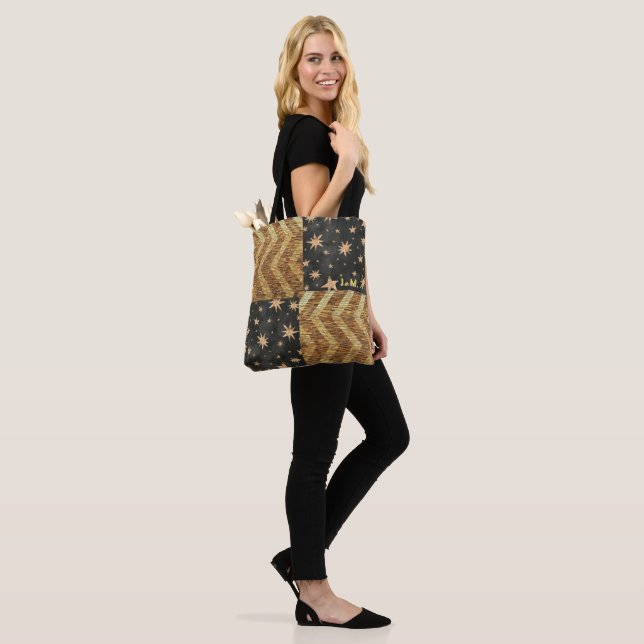 Tote Bag Design personnalisé Faux Gold Stars & Stripes (Sur le modèle)