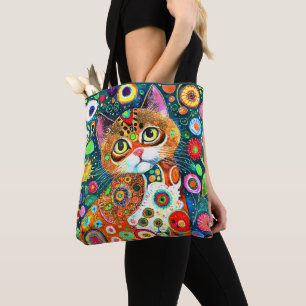 TOTE BAG DESSIN ABSTRAIT COLORÉ ADORABLE D'UN CHAT