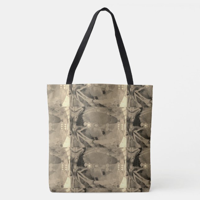 Tote Bag Dessin abstrait MODERNE en noir-brun-clair - (Devant)