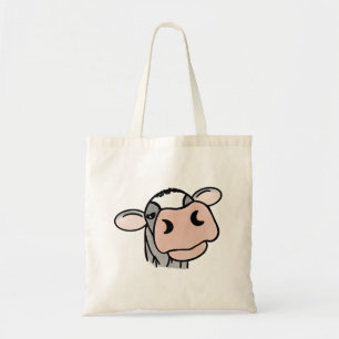 Tote Bag dessin animé vache noir blanc rose baiser gris ani