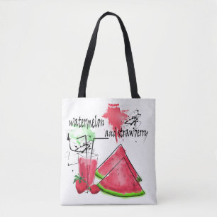 Tote Bag Dessin aquarellé de pastèque et de fraises 