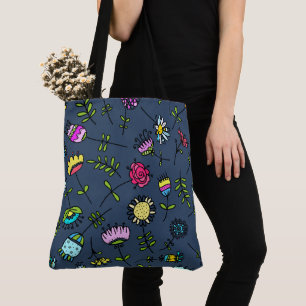 Tote Bag Dessin artistique de motif floral fantaisiste