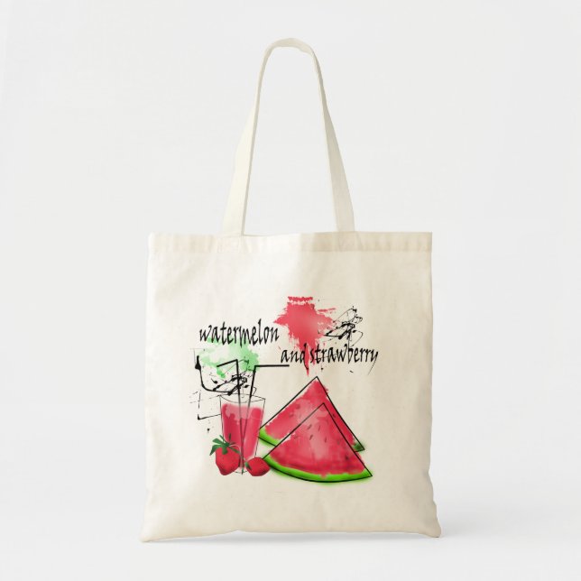 Tote Bag Dessin d'aquarelle de pastèque et fraises (Devant)