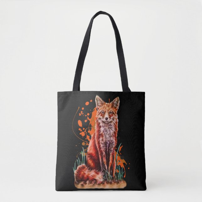 Tote Bag Dessin d'art animal rouge de Fox et de peinture (Devant)